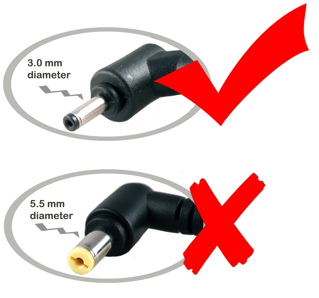 Tip comparison of the adapter DC plugs