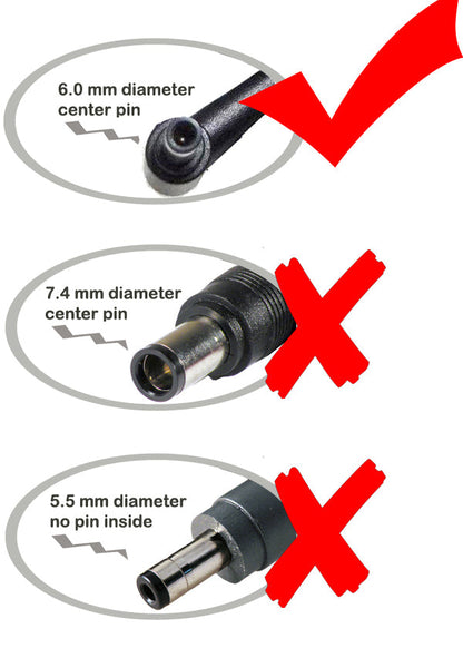 Tip comparison of the adapter DC plugs