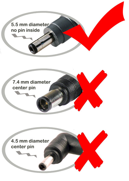 Tip comparison of the adapter DC plugs